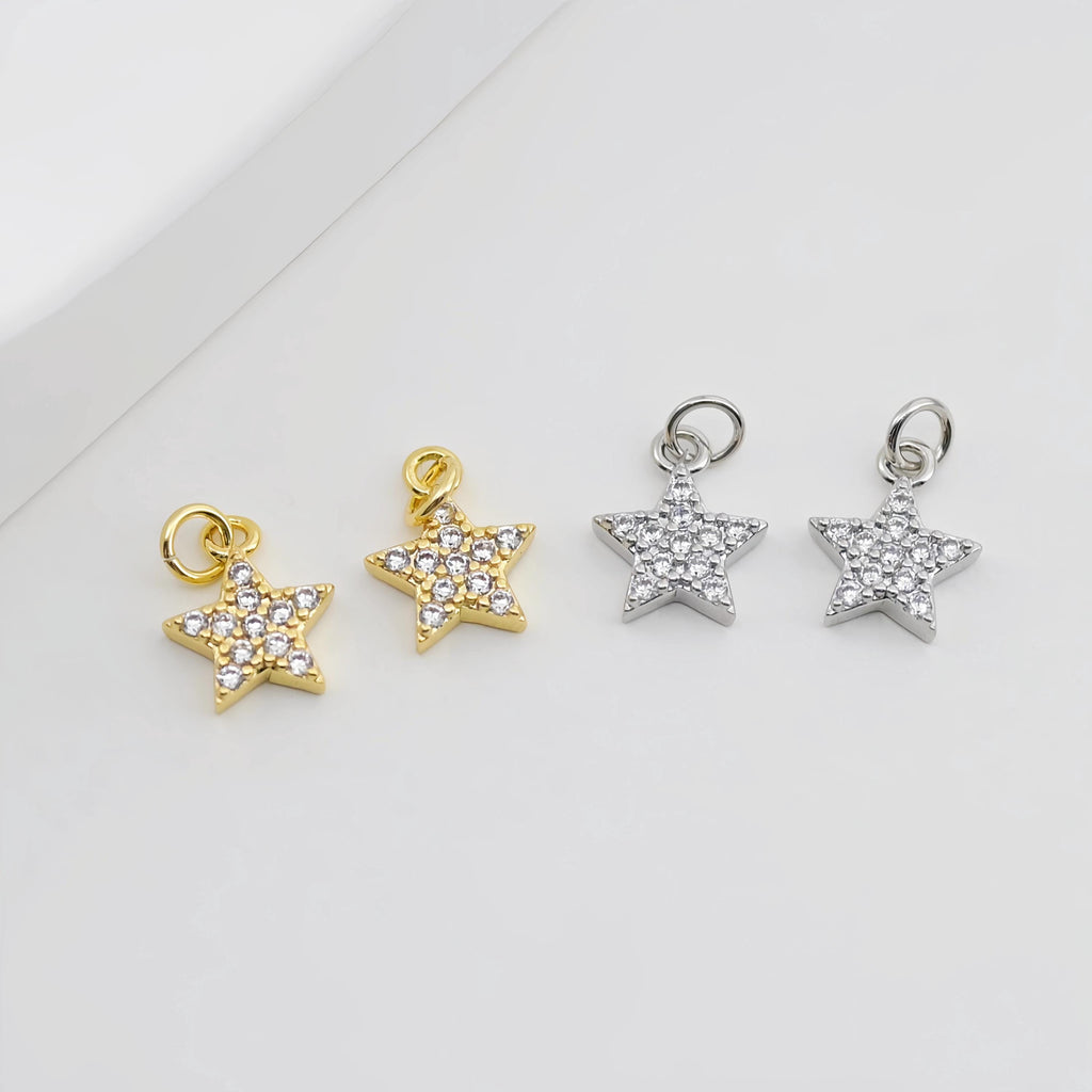 Tiny Star Charms, 10.4mm, Crystal Cubic Star Pendant, Star Connector, 18K Gold Plated, Necklace charms, Jewelry Findings S20721