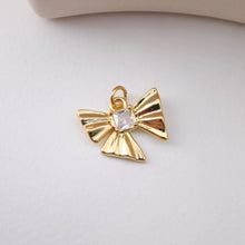 Load image into Gallery viewer, CZ Pave Bow Tie Charm, Cubic Zircon Crystal Bow Tie Pendant, Bracelet Necklace Pendant,  Gold Plated, Jewelry Findings S1216