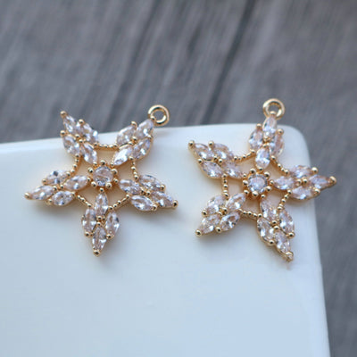 CZ Pave Star Charm, Cubic Zircon Crystal Pendant, CZ Earring Charms,  Real Gold Plated Brass Earring Charms, Jewelry Findings HL035-F152