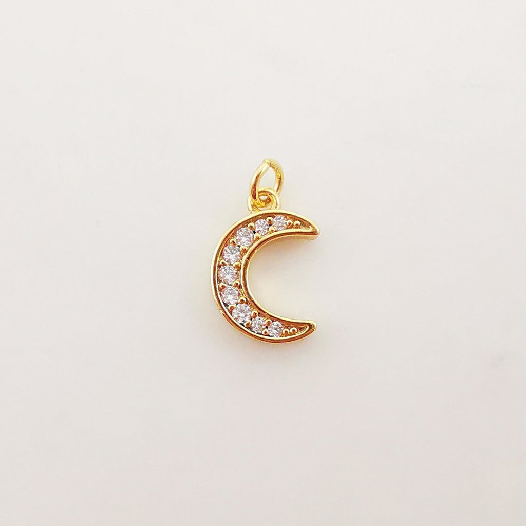 Moon, Cloud Lighting, Phonetic Charm, Enemal CZ Pave Pendant, 18K Gold Plated, Bracelet Making Charm, Jewelry Findings S1014