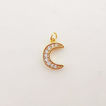 Load image into Gallery viewer, Moon, Cloud Lighting, Phonetic Charm, Enemal CZ Pave Pendant, 18K Gold Plated, Bracelet Making Charm, Jewelry Findings S1014