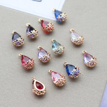 Load image into Gallery viewer, 10pcs- Crystal Tiny Teardrop Charms, 10 Colors You Choose, 14K Gold Plated Teardrop Pendant, 8*12mm, Jewelry Findings JY084-F112