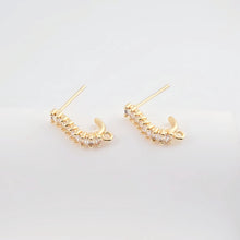 Load image into Gallery viewer, J Shape Ear Post with Loop, Nickel Free, CZ Pave, 15.2*3.7mm, Silver/18K Gold Plated Stud Earring Finding ZX303