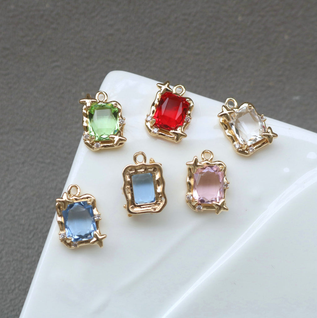 10pcs Rectangular Connector, Cubic Zircon Crystal Pendant, Bracelet Necklace Pendant, 14K Real Gold Plated, Jewelry Findings HL067-F133