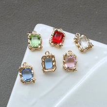Load image into Gallery viewer, 10pcs Rectangular Connector, Cubic Zircon Crystal Pendant, Bracelet Necklace Pendant, 14K Real Gold Plated, Jewelry Findings HL067-F133