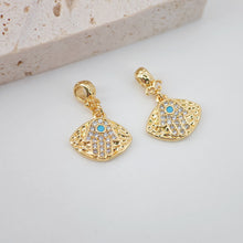 Load image into Gallery viewer, Cubic Crescent Moon Charm, Eye Charm, 18K Gold Plated Moon Pendant, Clear Micro CZ Pave Horn Charms, Jewelry Findings S774