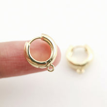 Load image into Gallery viewer, Chunky Smooth Earring Hoop, Gold/Silver Huggie Earring with Loop, 14mm, Everyday Simple Huggie Hoops , Handmade Earring Supplies  D0115