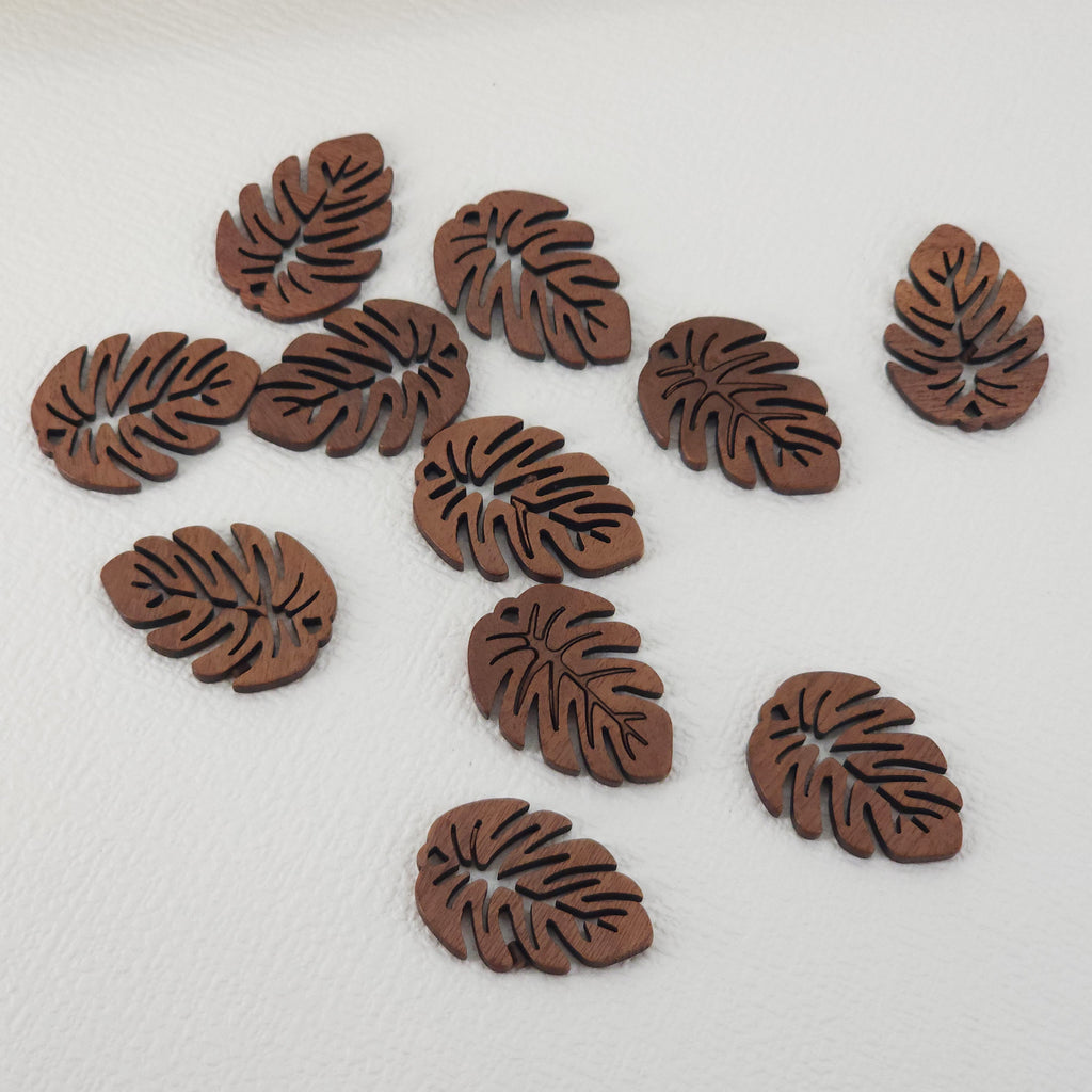 2PCS Monstera Leaf Shape Wood Charms, Wooden Pendant, Reclaimed Walnut Wood, Geometric Statement Wood Earrings Diy Ideas JT947