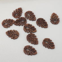 Load image into Gallery viewer, 2PCS Monstera Leaf Shape Wood Charms, Wooden Pendant, Reclaimed Walnut Wood, Geometric Statement Wood Earrings Diy Ideas JT947