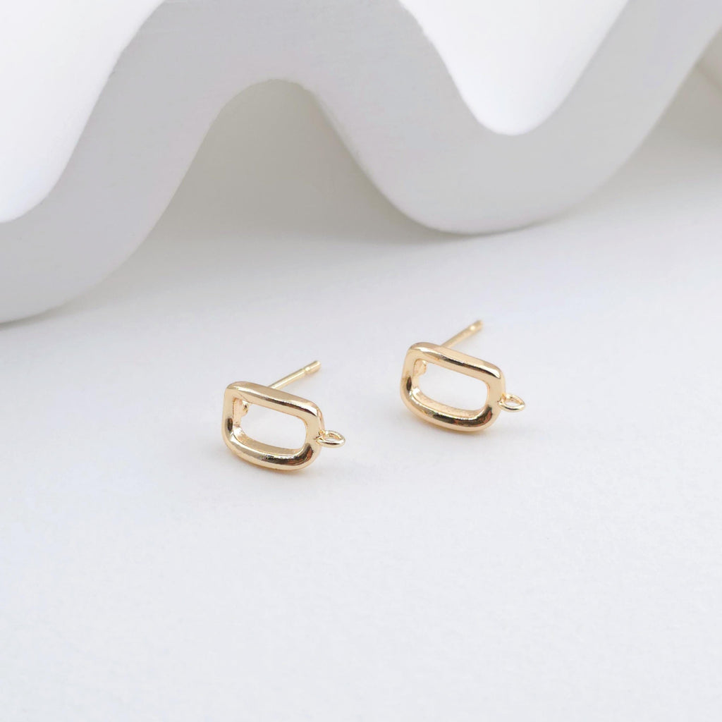 14K Gold Rectangular Earring Post With Loop, Nickel Free Earrings, Ear Stud, Hypoallergenic Earring Findings ZX309
