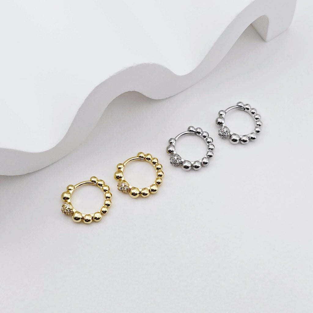 18K Gold Plated Round Beads Hoop Earring, Huggie Hoops Earring Parts, Spring Ear Hoops, 14.7*13mm, hoop earrings S1245