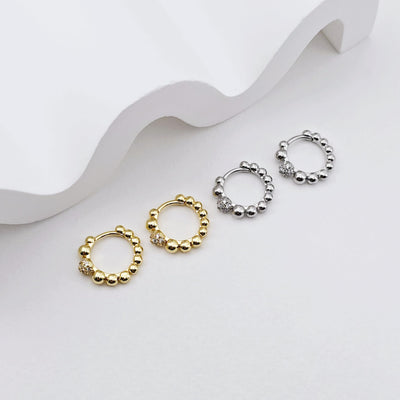 18K Gold Plated Round Beads Hoop Earring, Huggie Hoops Earring Parts, Spring Ear Hoops, 14.7*13mm, hoop earrings S1245