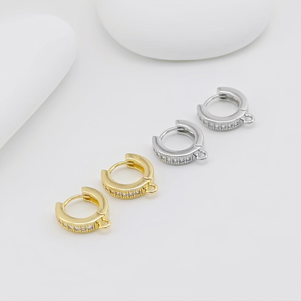 Cubic Zirconia Ear Hoops Multicolor Pave Crystal , 12.5mm, 18K Gold Plated Leverback Earrings, Huggie Hoops Earring D0558