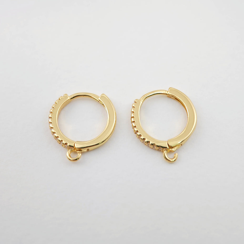 Crystal Cubic Ear Hoops, 15x13mm 18K Gold Plated Leverback Earrings, Huggie Hoops Earrings, earring findings for Jewelry Making S1138
