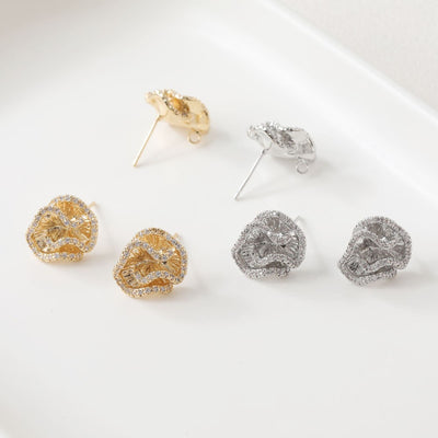 14K Gold Plated Irregular Ruffles Floral Earring Post, Silver, Earring Parts, S925 Silver Pin, Hoop earring for Jewelry Making BB117