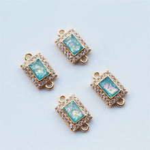 Load image into Gallery viewer, 5pcs Faux Opal Rectangular Connectors, Cubic Zircon Crystal Pendant, Bracelet Necklace Pendant, 14K Gold Plated, Jewelry Findings JY083-F029