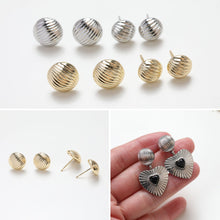 Load image into Gallery viewer, 14K Gold Round Stripes Post Stud, S925 Silver Pin, Round Stud Earring Nickel Free, Hypoallergenic Earring Findings GZ259