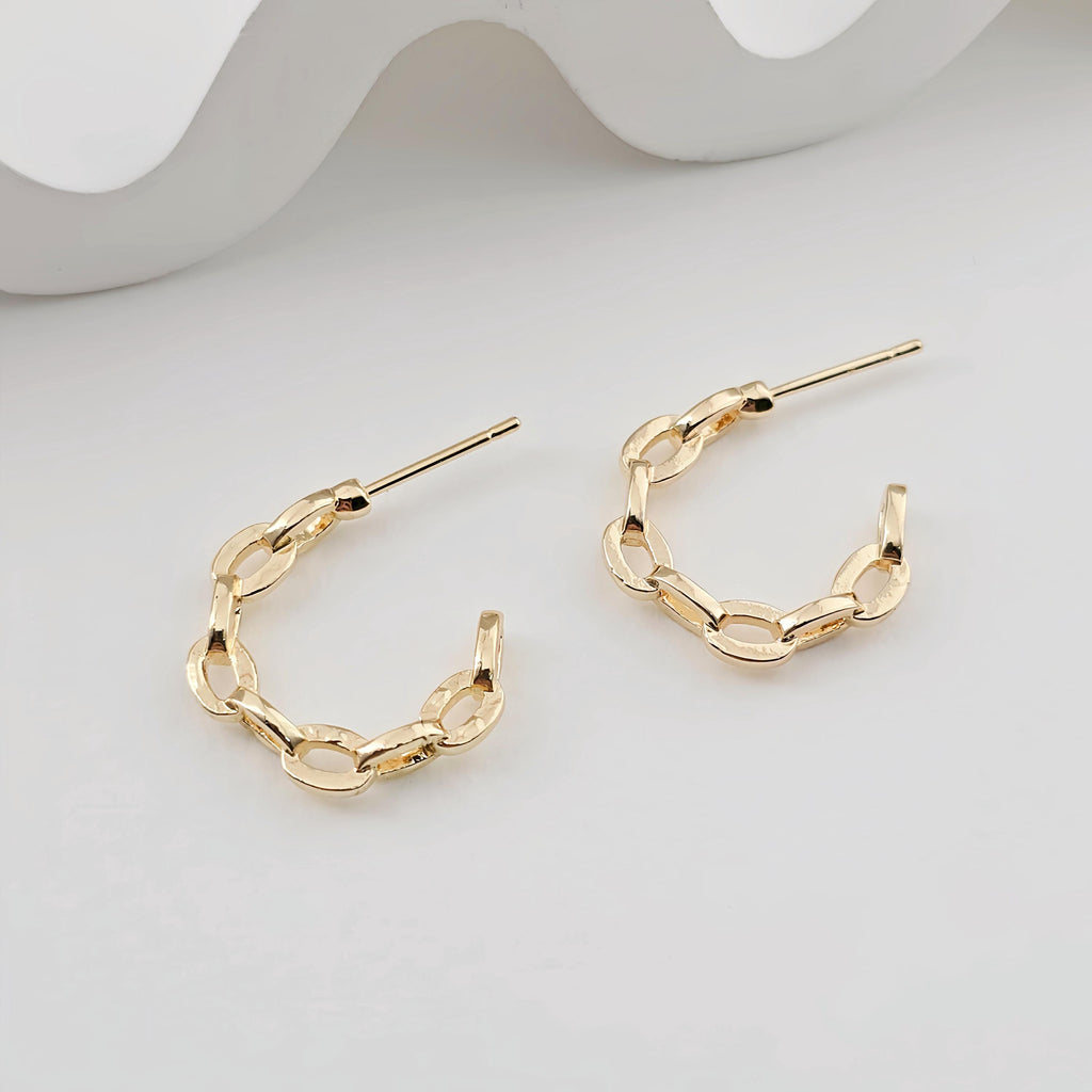 C Shape Twisted Earrings Post, 14K Gold/Silver Plated, Nickel Free, Ear Stud Hypoallergenic Earring Findings ZX311