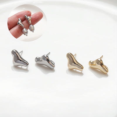 Irregular Ear Post With Loop, S925 Silver Ear Pin Nickel Free Earrings, Gold/Silver Ear Stud, Hypoallergenic Earring Findings ZZ029-D0314