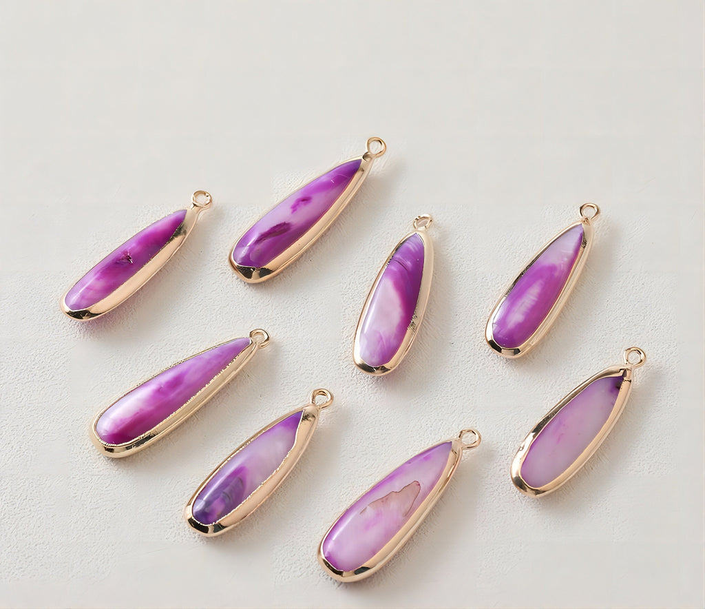 Drop Shape Shell Pendant, 14K Gold Plated, Stained Shells Charm, Necklace Making, Jewelry Making Findings GK021