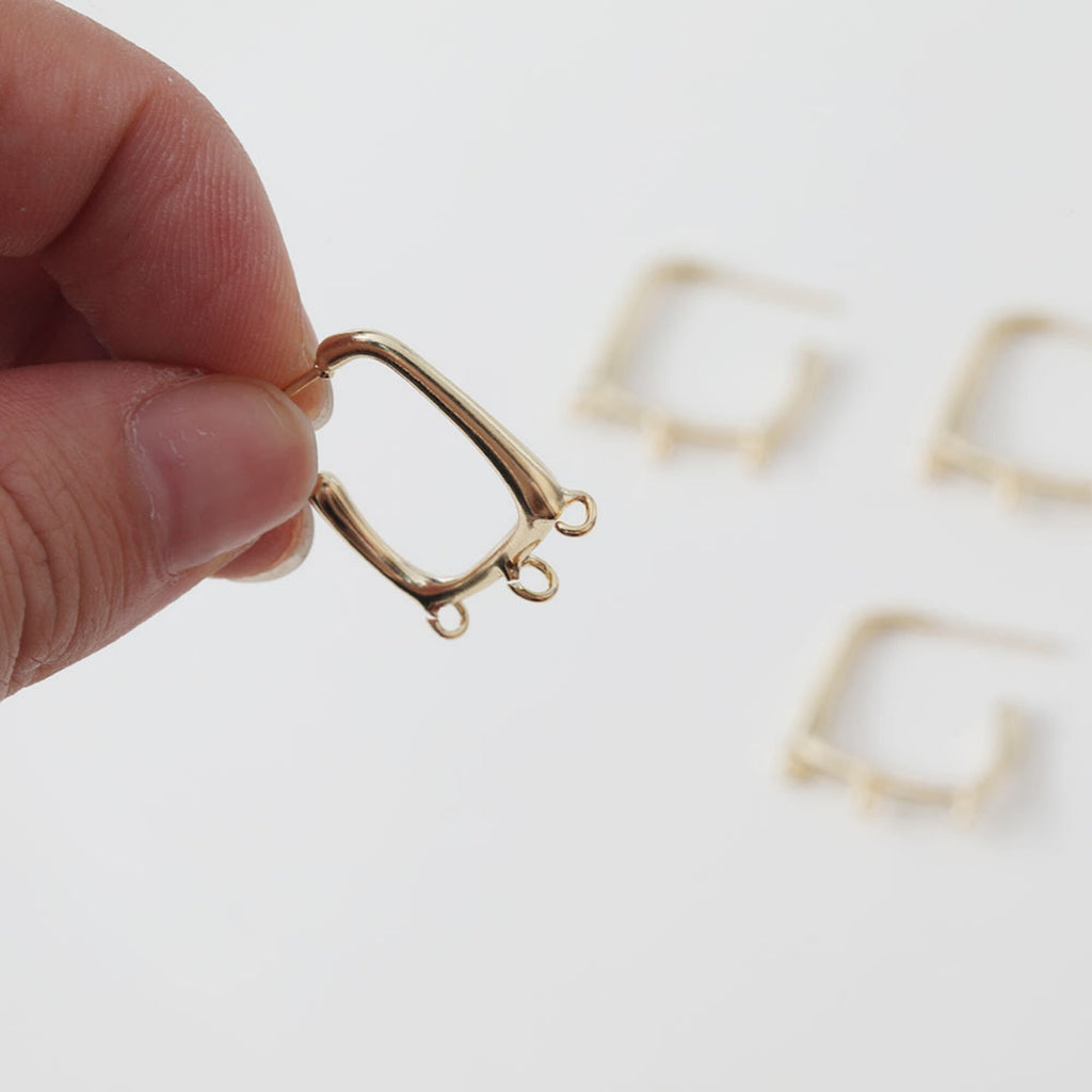 14k Gold Square Earrings, with 3 Loops, S925 Silver Ear Pin Nickel Free Earrings, Ear Stud Loop, Hypoallergenic Earring Findings BB026