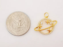 Load image into Gallery viewer, Saturn Planet Charms, Clear Cubic Planet Pendant, 18K Gold Plated, Necklace Making Charms, Jewelry Findings S725