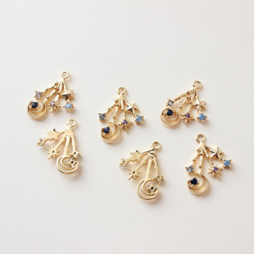 CZ Pave Moon⋆ Charm, Cubic Zircon Crystal Pendant, CZ Snowflake Charms,  Real Gold Plated Brass Earring Charms, Jewelry Findings BB037