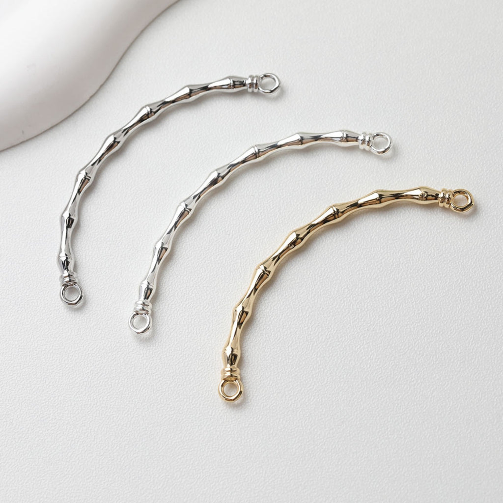 Bamboo Curved Connector with loops, 14K Gold/Silver Plated Bracelet Making Findings, Bracelet Jewelry Findings GE106