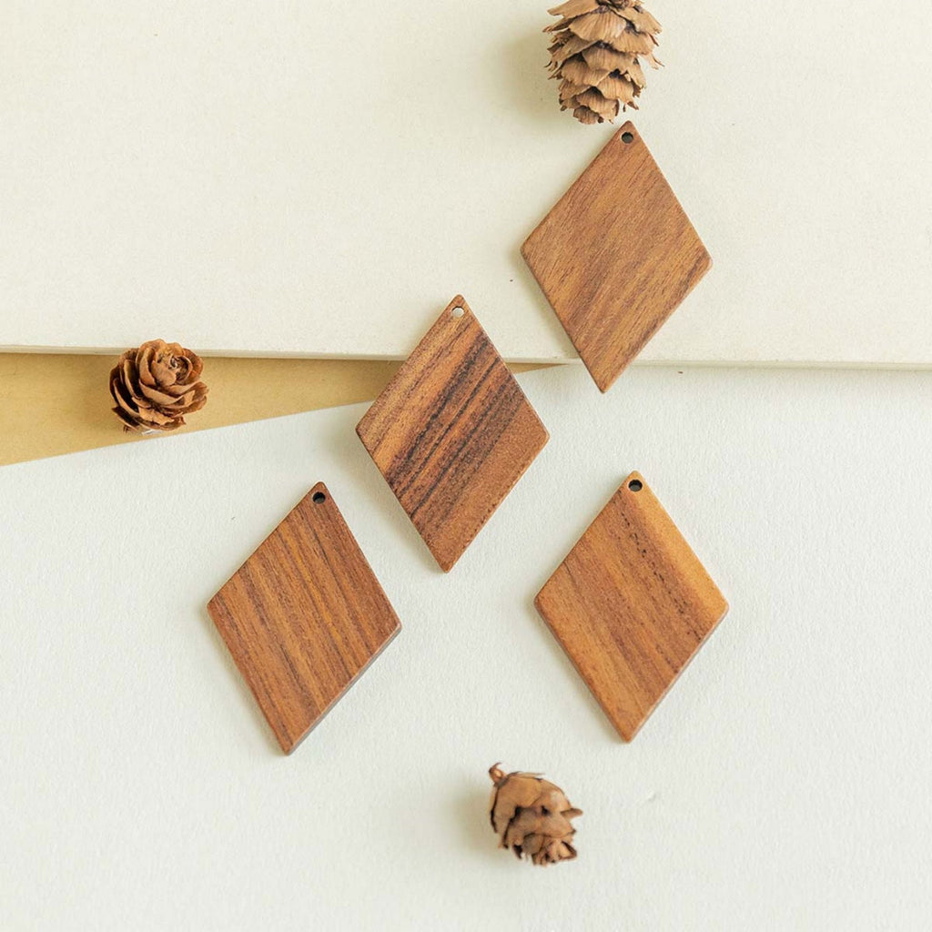 10PCS Rhombus Openwork Geometric, Wooden Pendant, Necklace Making Findings JT046