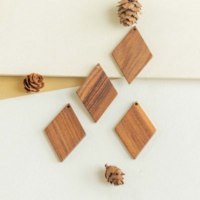 10PCS Rhombus Openwork Geometric, Wooden Pendant, Necklace Making Findings JT046