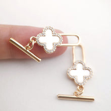 Load image into Gallery viewer, Four Leaf Clover OT Toggle Clasps, 18K Gold Plated OT Buckle, CZ Pave Mother of Pearl, Necklace Closure, Connectors Clasps, ZX050