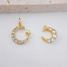 Load image into Gallery viewer, Cubic Crescent Moon Charm, 18K Gold Plated Moon Pendant, Clear Micro CZ Pave Horn Charms, Jewelry Findings S766