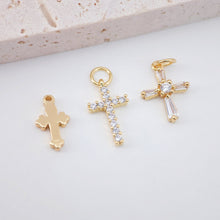 Load image into Gallery viewer, 2pcs Cross Charms, Clear Cubic Pave Cross Pendant, 18K Gold Plated, Necklace Making Charms, Jewelry Findings S713