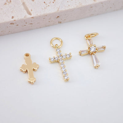 2pcs Cross Charms, Clear Cubic Pave Cross Pendant, 18K Gold Plated, Necklace Making Charms, Jewelry Findings S713