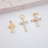 2pcs Cross Charms, Clear Cubic Pave Cross Pendant, 18K Gold Plated, Necklace Making Charms, Jewelry Findings S713