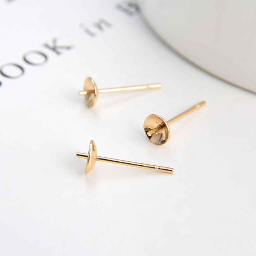 20pcs 14K Gold Cup Earring Post With Loop, 5mm, Nickel Free Earrings, Ear Stud, Hypoallergenic Earring Findings JY020-ZX7009