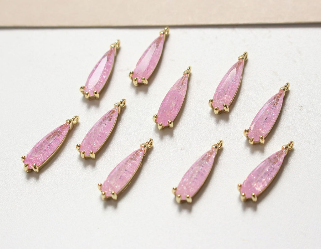 Drop Shape Cubic Stone Pendant, 14K Gold Plated, Pave CZ Charm, Necklace Making, Jewelry Making Findings ZZ070