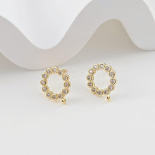 Load image into Gallery viewer, Circle Ear Post with Loops, S925 Silver Ear Pin Nickel Free, Micro CZ Pave, 13.6*11.3mm, 18K Gold Plated Stud Earring Finding D0275