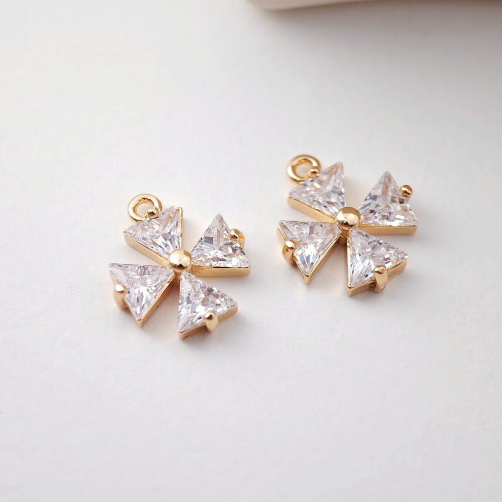 CZ Pave Flower Charm, Cubic Pendant, Earring Connectors, Real Gold Plated Brass Earring Charms, Jewelry Findings D0075