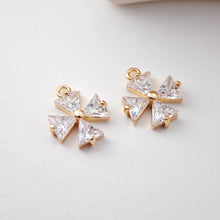 Load image into Gallery viewer, CZ Pave Flower Charm, Cubic Pendant, Earring Connectors, Real Gold Plated Brass Earring Charms, Jewelry Findings D0075