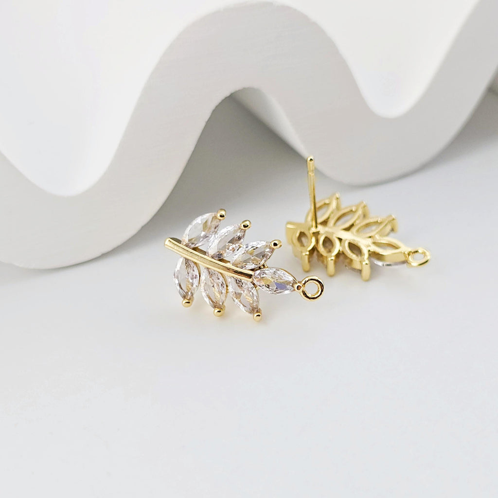 أقراط على شكل ورقة من الزركونيا المكعبة، مطلية بالذهب مع حلقة، مضادة للحساسية، أدوات يدوية الصنع، لوازم صنع الأقراط بنفسك D0259