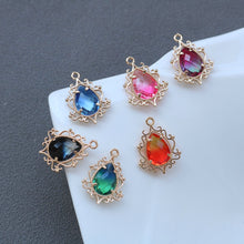 Load image into Gallery viewer, 10pcs- Vintage Crystal Teardrop Charms, 14K Gold Plated Teardrop Pendant, 19x31mm, Jewelry Findings HL054-F147