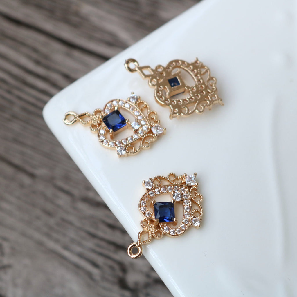 10pcs CZ Pave Heart Charm, Cubic Zircon Crystal Pendant, Bracelet Necklace Pendant, 14K Real Gold Plated, Jewelry Findings HL102-F105