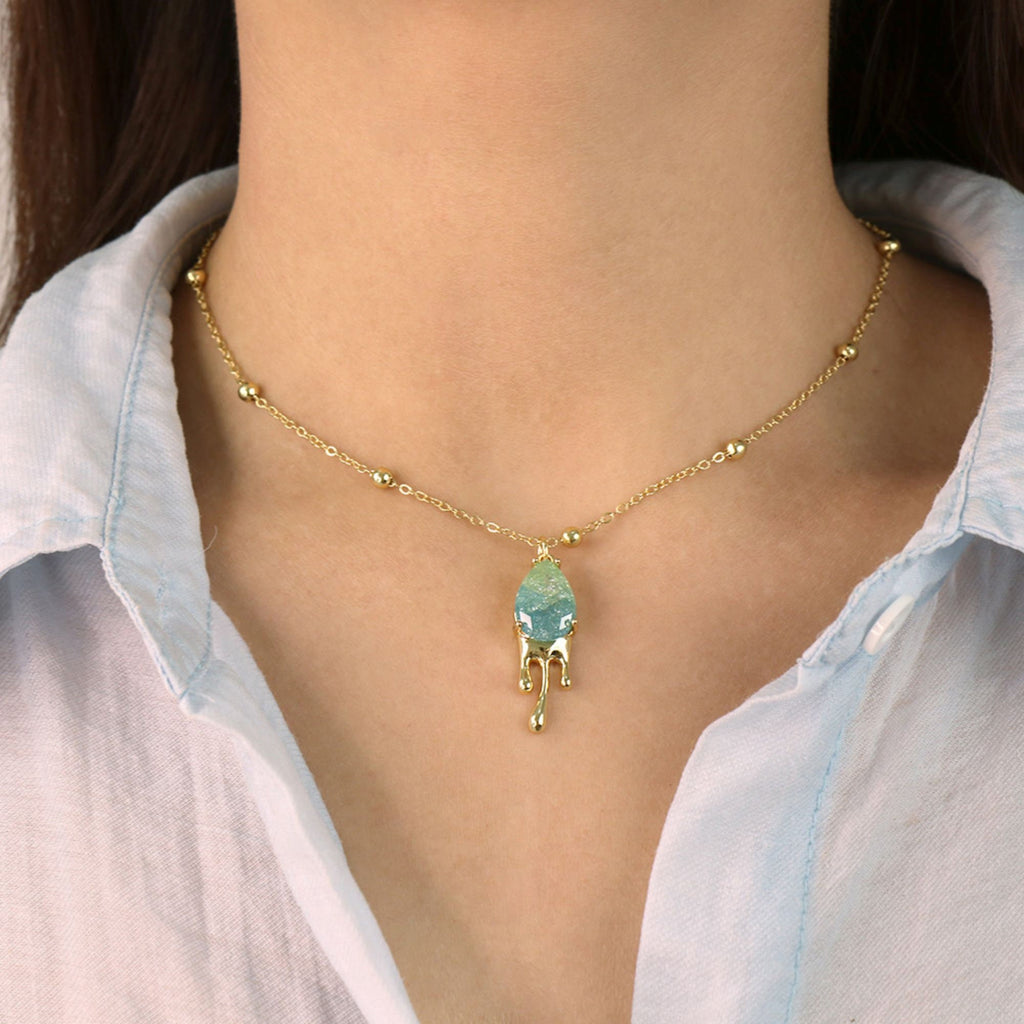 سحر على شكل دمعة، ألوان متدرجة، سحر كريستالي، قلادة متدلية، صناعة قلادات السوار، نتائج مجوهرات مطلية بالذهب ZZ038