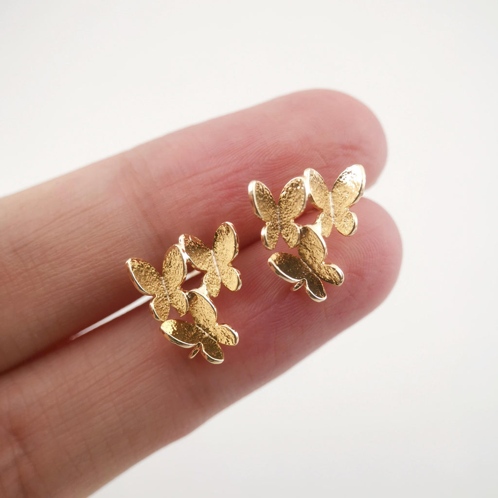 4PCS Butterfly Ear Post with Loops, S925 Silver Ear Pin, Nickel Free, 13x10mm, 18K Gold Plated Stud Earring Finding ZX031