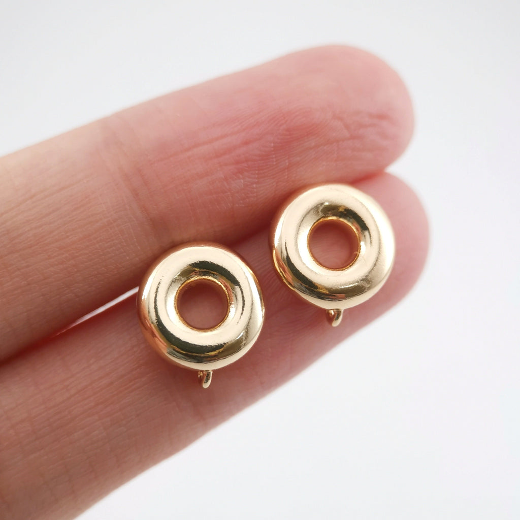 Round Geometry Earring Post, S925 Silver Pin, 18K Gold/Silver Plated, Nickel Free Earrings, Irregular Shape Ear Stud with Loop zx246