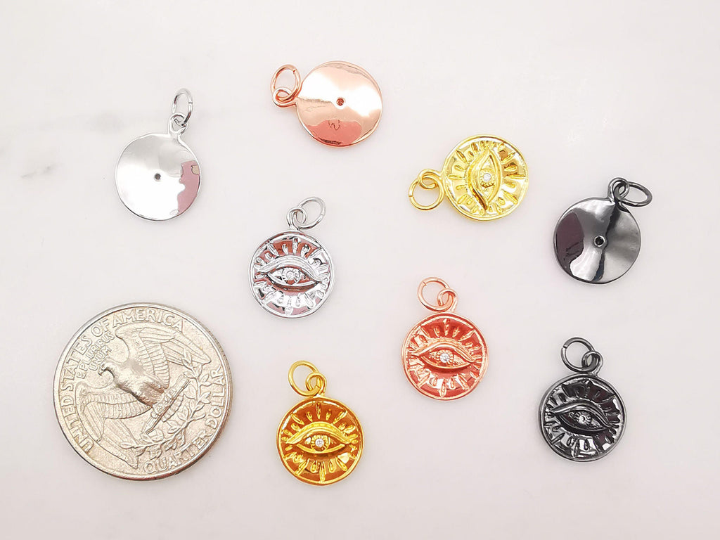 Evil Eye Charms, Evil Eye CZ Pave Pendant, 18K Gold Plated Round Charms, Necklace charms, Jewelry Findings S649