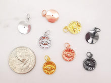 Load image into Gallery viewer, Evil Eye Charms, Evil Eye CZ Pave Pendant, 18K Gold Plated Round Charms, Necklace charms, Jewelry Findings S649