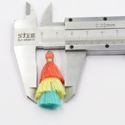 10pcs- Triple Tiered Tassels, Cotton Tassels, Colorful Tassel with gold Jump Ring, 34mm, For Earring Making, Bracelet Making Pendant XXX04