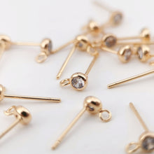 Load image into Gallery viewer, 10PCS Tiny Ear Post with Loops, S925 Silver Ear Pin Nickel Free, Micro CZ Pave, 4mm/6mm, 14K Gold Plated Stud Earring Finding Z039